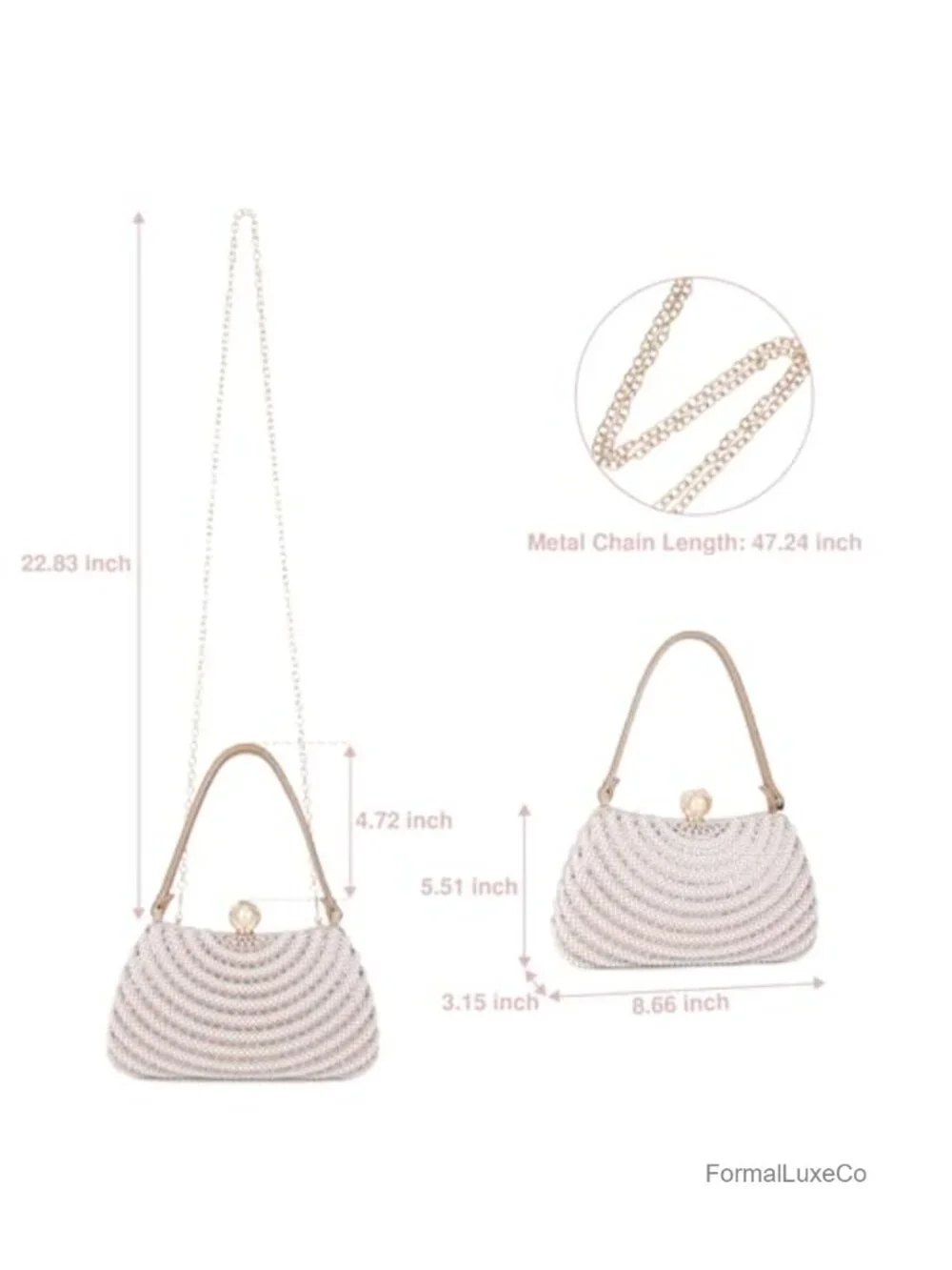 Rhinestone Pearl Evening Clutch Purse for Women with Chain Leather Handle
